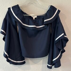 Navy Blue Ruffled Women's Top